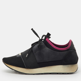 Balenciaga Black Mesh, Fabric and Leather Race Runner Low Top Sneakers Size 39 1213274