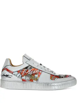 Philipp Plein metallic leather eagle-print sneakers 30094540