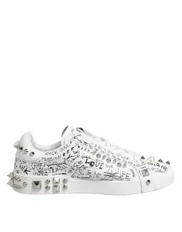 Dolce & Gabbana White Portofino Studded Men Sneakers Shoes - EU41.5/US8.5 mv8210-41.5