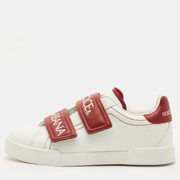 Dolce & Gabbana White/Red Leather Logo Velcro Strap Low Top Sneakers Size 39 1214607