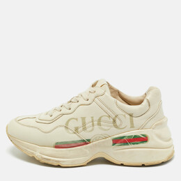 Gucci Cream Leather Rhyton Low Top Sneakers Size 36 1214281