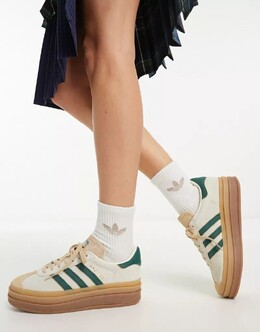 Кремовые и зеленые кроссовки на платформе Adidas Gazelle Bold с резиновой подошвой 130419229 | cream