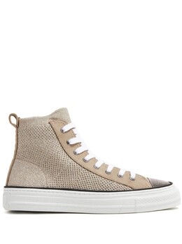 Brunello Cucinelli кроссовки с эффектом металлик и декором Monili, нейтральный цвет mz34g2619c1279 | нейтральный цвет