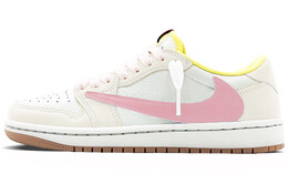Баскетбольные кроссовки Travis Scott Air 1 Vintage женские с низким верхом, белый/розовый Jordan dz4137-700(team137-粉白倒勾) | pink/white