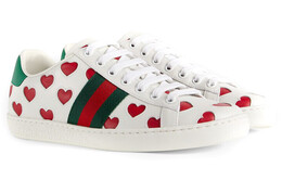 Кеды женские Gucci с сердечками, бело-красный 676959 1xg60 9062