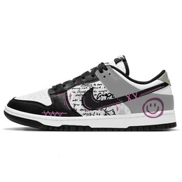 Кроссовки Nike Dunk Skateboard Shoes Women's Low-Top White Black, черный cw1590-100(team10-笑脸) | black