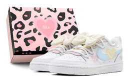 Кроссовки Nike Court Borough Skateboarding Shoes Women's Low-top Yellow, розовый bq5448-100(team88-童趣夏日s-box) | pink