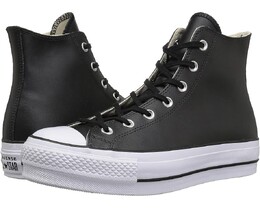 Кроссовки Converse Chuck Taylor All Star High Top Platform Leather Sneaker, цвет Black/Black/White 9111952 | black/black/white