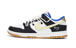 Кроссовки Nike Dunk Skateboard Shoes Women's Low-Top Black, White, Blue Gold fb7173-141(team拾伍-女款黑黄爱心)