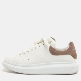 Alexander McQueen White/Taupe Leather and Suede Oversized Lace Up Sneakers Size 45 1215692