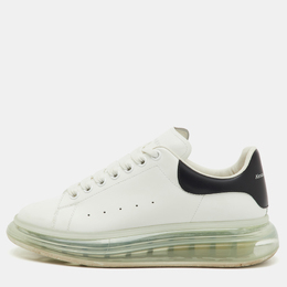 Alexander McQueen White/Black Leather Oversized Clear Sole Sneakers Size 41.5 1214936