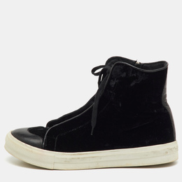 Alexander McQueen Black Velvet and Leather High Top Sneakers Size 42 1214715