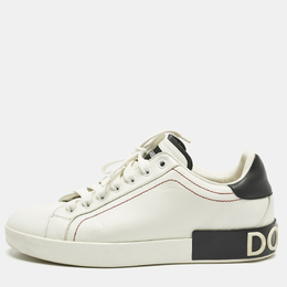 Dolce & Gabbana White/Black Leather Portofino Sneakers Size 41.5 1214619