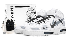 Кроссовки Nike Air Force 1 Skateboard Shoes Unisex Mid-Top White Gray Black cw2289-111(team18-中帮断裂钩子)