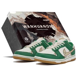 Кроссовки Nike Dunk Skateboard Shoes Women's Low-Top White, зеленый fb7173-131(team113-落花芳草s-box) | green