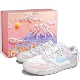Кроссовки Nike Dunk Skateboarding Shoes Women's Low-top Pink/white/blue, розовый dd1503-103(team307-特殊鞋盒雪见梅） | pink