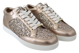 Jimmy Choo Ballet Женские кожаные кроссовки с блестками, цвет Gold And Pink 7640450990140 | gold and pink