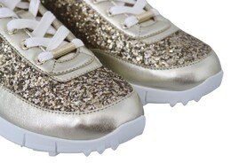 Jimmy Choo Античные кожаные женские кроссовки с блестками, золото 7640448499772 | gold