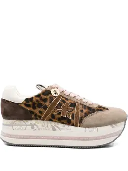 Premiata leopard-pattern platform low-top sneakers 31605234
