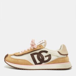 Dolce & Gabbana White/Brown Suede and Leather DG Cushion Sneakers Size 37.5 1216934